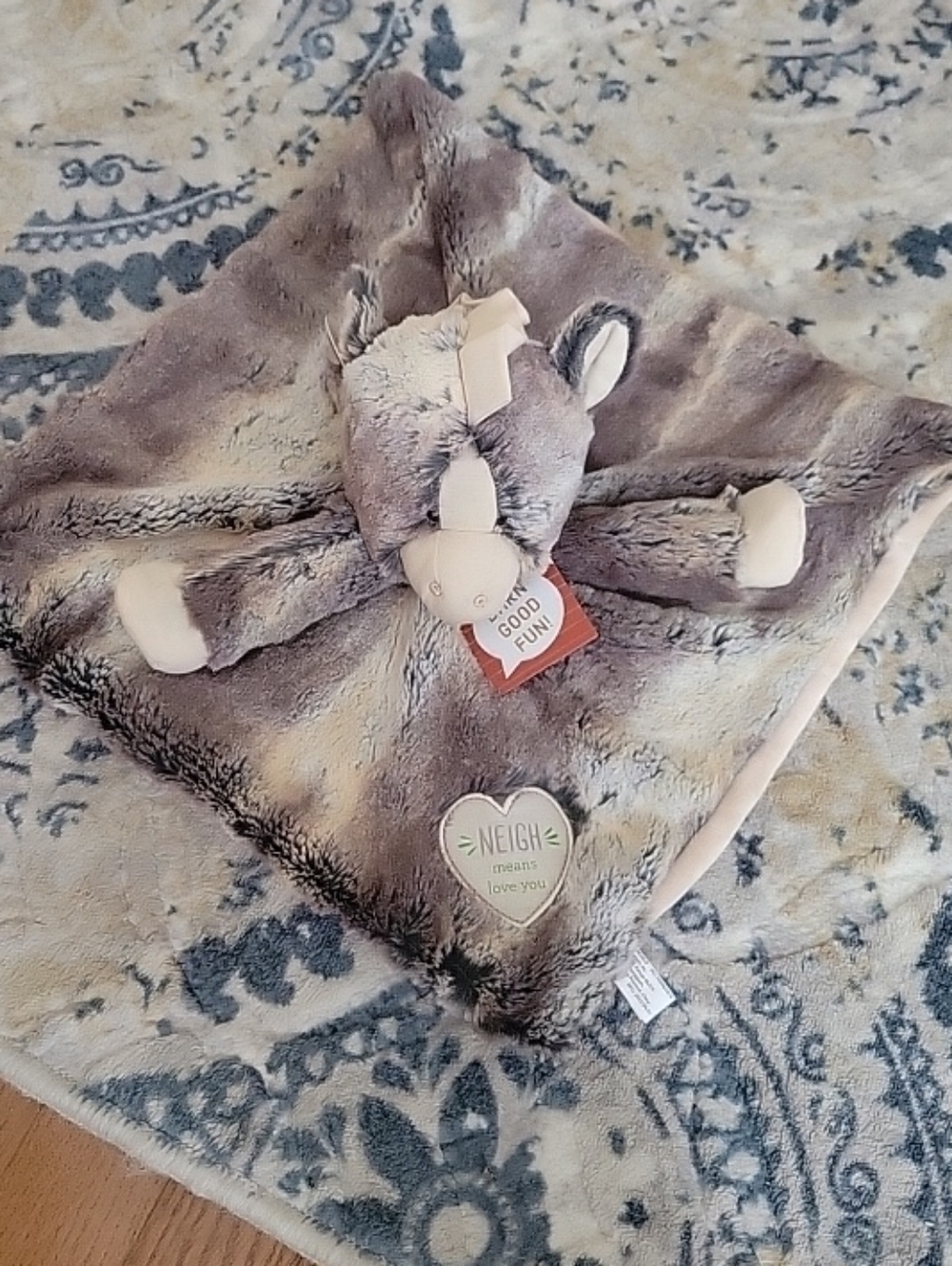 NWT Barnyard Rattle Blankie Gray and Cream Plush Horse Lovey